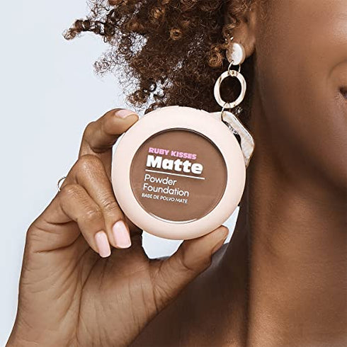 Ruby Kisses Powder Foundation Full Coverage Matte Foundation Long Lasting Face Makeup 0.35 oz. (Honey Brown)