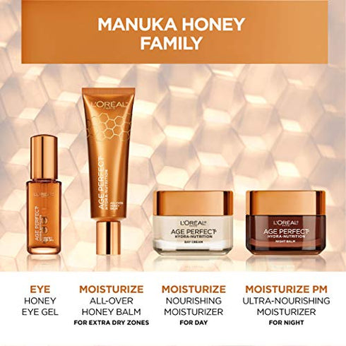 L'Oreal Paris Skincare Age Perfect Hydra Nutrition Ultra Nourishing Honey Night Balm, Face Moisturizer to Comfort, Improve Resilience on Dry Skin, Manuka Honey and Nurturing Oils, 1.7 oz.