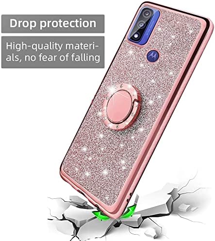 B-wishy for Motorola Moto G Pure Case.Moto G Power Case 2022 for Women, Glitter Crystal Butterfly Heart Floral Slim TPU Luxury Bling Cute Cover with Kickstand+Strap for Motorola Moto G Pure (Pink)