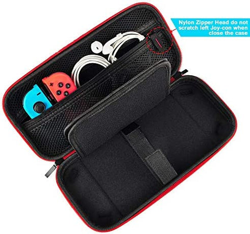 Daydayup Switch Case and Tempered Glass Screen Protector Compatible with Nintendo Switch - Deluxe Hard Shell Travel Carrying Case, Pouch Case for Nintendo Switch Console & Accessories, Streak Red
