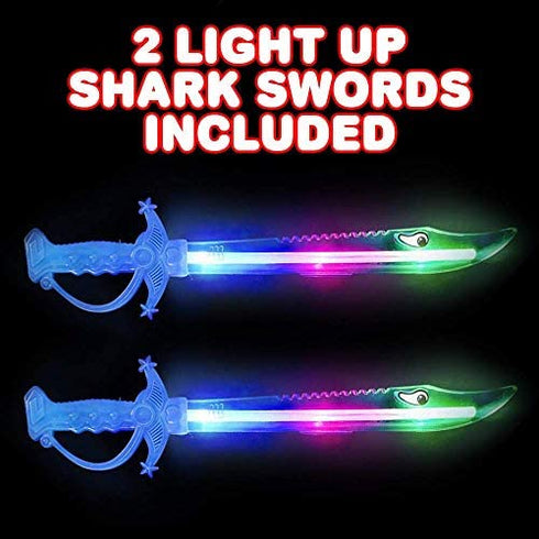 ArtCreativity Light Up Shark Sword for Kids, Set of 2, 15 Inch Toy Sword with Flashing LED Lights, Halloween Dress-Up Costume Accessories, Best Birthday Gift for Boys and Girls Toddler Toys Age 2-4