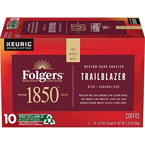 1850 by Folgers Trailblazer Medium Dark Roast Coffee, 10 Keurig K-Cup Pods