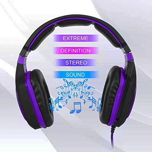 Gaming Headset Bass Surround Sound Stereo PS4 Headset with Flexible Microphone Volume Control Noise Canceling Mic Over-Ear Headphones Compatible for PS4 Xbox one Laptop PC Mac Purple