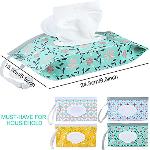 FEBSNOW 4 Pack Baby Wipe Dispenser,Portable Refillable Wipe Holder,Baby Wipes Container,Wipe Dispenser,Reusable Travel Wet Wipe Pouch(Floral)
