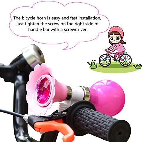 Kids Bike Horn, Children Bicycle Bell with 2 Pack Bike Handle Streamers Bike Accessories for Girls or Boys (Pink)