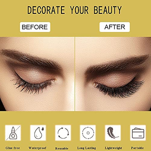 Richsky Magnetic Eyelashes, 3D Reusable Natural Magnetic Eyelashes Waterproof Set with 10ml Upgraded Hypoallergenic Magnetic Eyeliner Kit,Easy to Apply-No Glue(5 Pairs)