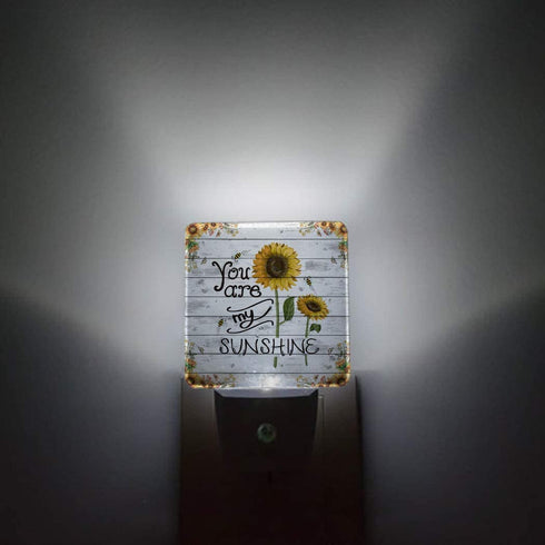 Plug-in Night Light Lamp with Sensor, Farm Sunflower You are My Sunshine Wall LED Nightlights Auto Dusk to Dawn Sensor for Bedroom,Baby Nursing,Kids Room,Hallway, Home Decorative Rustic Wood Plank