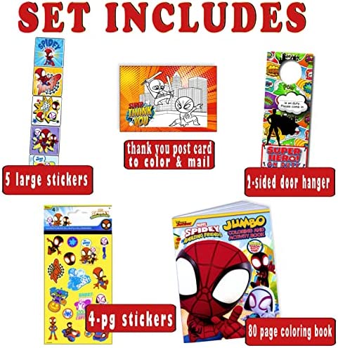 Spidey and His Amazing Friends Activity Set Bundle - Spiderman Coloring Book, Spiderman Stickers, 2-Sided Superhero Door Hanger and More, Red