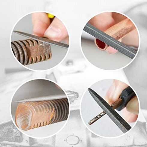 kapoua Needle File Set, 6 Pieces Hand Metal Files, Hardened Alloy Strength Steel Set Includes Flat, Flat Warding, Square, Triangular, Round, and Half-Round File