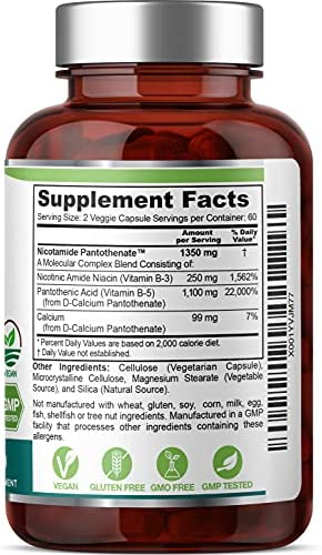 B-3 Nicotinamide Pantothenate 675 mg 120 Vcaps - Clear Skin Series B5 Pantothenic Acid Natural Flush-Free Nicotinic Amide Niacin - Supports Skin Cell Health