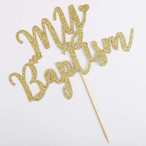 PALASASA Gold Glitter My Baptism Cake Topper - Holy First Communion Baby Shower - Christening Party Decoration Bless This Child