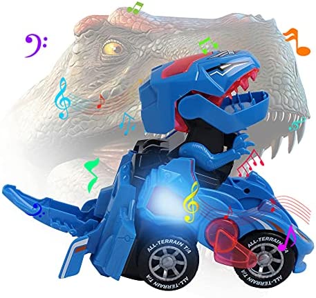 Dinosaur Toys for 3-6 Year Old Boys for Kids Transforming Dinosaur Car with LED Light and Music Gifts for 4-7 Year Old (Blue) by huwairen