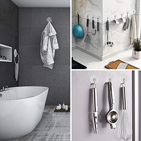 Znben Suction Cup Hooks, 2.5 Inches Clear Large Suction Cups with Metal Hooks 7 LB Reusable Heavy Duty Suction Cups for Kitchen Bathroom Shower Wall Window Glass Door - 6 Pack