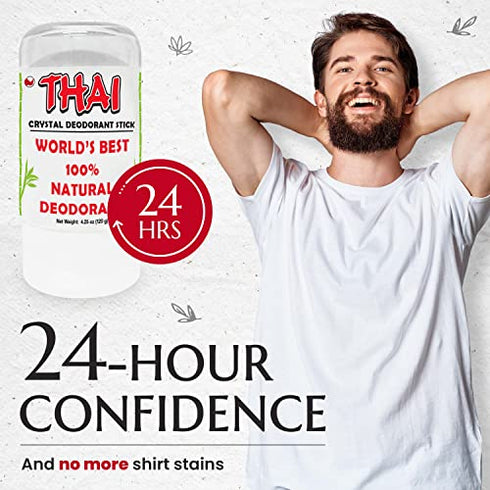2-PACK Thai Crystal Deodorant Salt Stone - Clinically Tested, Dermatologist Approved - Natural Unscented Aluminum-Free for Women Men & Teens