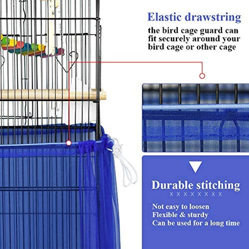 ASOCEA Extra Large Bird Cage Seed Catcher Birdcage Seeds Guard Skirt Nylon Mesh Netting Parrot Parakeet Round Square Cage - Blue (Not Include Birdcage)