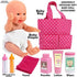 Click N' Play Baby Girl Doll Diaper Bag, Pink Soft Carrying Bag Including Cleaning, Caring and Feeding Accessories