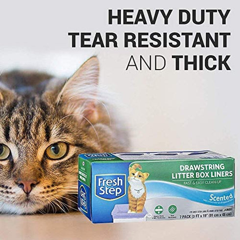 Fresh Step Drawstring Cat Litter Box Liners, Scented, Jumbo Size, 36" x 19" - 7 Count | Kitty Litter Bags, Cat Litter Liners for All Cats To Keep Your Home Clean