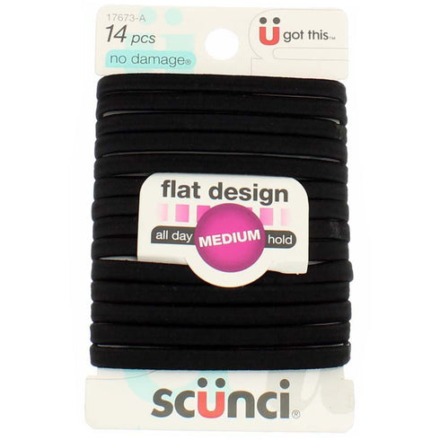 Scunci No-Damage Black Hair Ties, Flat Design All Day Medium Hold, 14-Pcs per Pack (1-Pack)