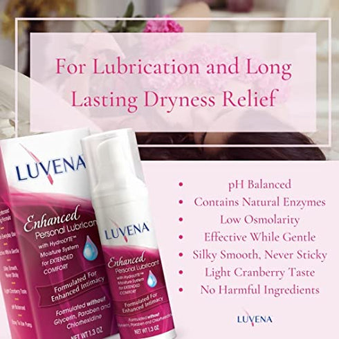 Luvena Lubricant - Enhanced Personal Lubricant for Women - Relieves Feminine Dryness Symptoms - Intimate Skin Care & Menopause Support - Water Based, Paraben & Glycerin Free (2 Pack)