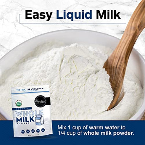 Healthier Comforts Organic Whole Milk Powder | Certified USDA Organic Powdered Milk | Kosher, Gluten Free, Non-GMO Dry Milk Powder Whole Milk | Dried Milk w/ Resealable Packaging, Shelf Stable Milk 7oz
