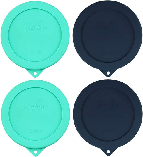 Sophico 2 Cup Round Silicone Storage Cover Lids Replacement for Anchor Hocking and Pyrex 7200-PC Glass Bowls (Container not Included) | Navy Blue-Mint | 4 Pack