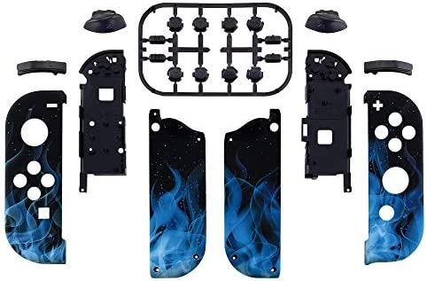 eXtremeRate Soft Touch Grip Blue Flame Joycon Handheld Controller Housing w/Full Set Buttons, DIY Replacement Shell Case for Nintendo Switch & Switch OLED Model Joy-Con – Console JoyCon NOT Included