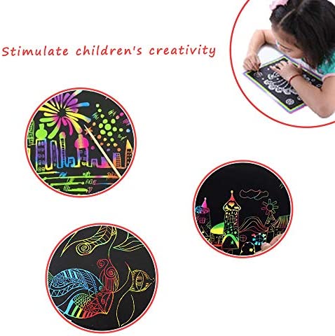 50Pieces Rainbow Scratch Paper,Scratch Art Set,Black Scratch Off Art Crafts Notes Boards Sheet with 5 Wooden Stylus,4 Drawing Stencils for Easter,Party,Chritmas,Birthday, Gift