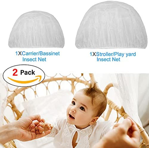 2 Pack Mosquito Cover for Stroller, Bug Net for Car Seat, Portable Durable, No Harmful Chemicals, Long-Lasting Infant Insect Shield Netting, White (M+L)
