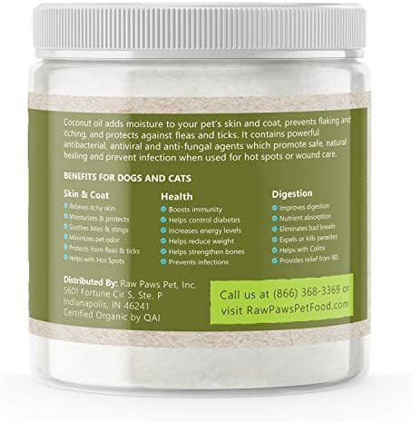 Raw Paws Organic Coconut Oil for Dogs & Cats, 8-oz - Treatment for Itchy Skin, Dry Nose, Paws, Elbows, Hot Spot Lotion for Dogs, Natural Hairball Remedy for Dogs & Cats