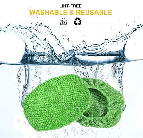 eFuncar Microfiber Cleaning Cloth for Windshield Cleaning Tool, Windshield Cleanner Wand Replaceable Glass Cleaning Bonnets, Interior Auto Window Cleaner Washing Pads, Fit 5”, Green, 5 Pack