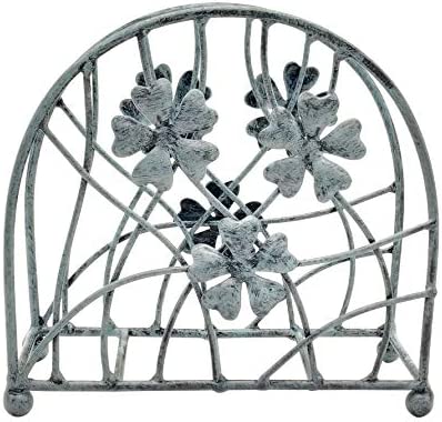 Antique Turquoise Metal Floral Petals & Branches Tabletop Napkin Holder, Freestanding Tissue Dispenser