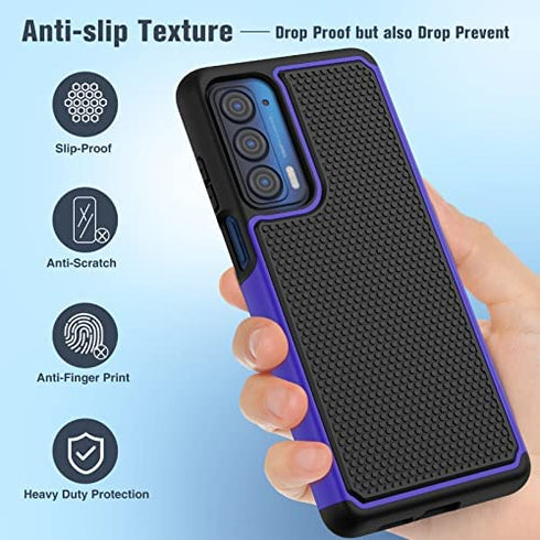for Motorola Moto Edge 2021 (Edge 5G UW) Case: Dual Layer Protective Heavy Duty Cell Phone Cover Shockproof Rugged with Non Slip Textured Back - Military Protection Bumper - 6.8inch (Black Blue)