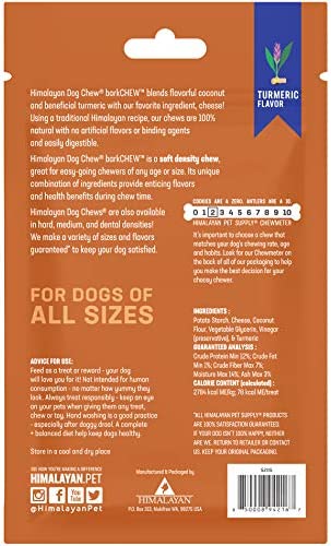 Himalayan Dog Chew Yak Cheese Dog Chews, 100% Natural, Long Lasting, Gluten Free, Healthy & Safe Dog Treats, Lactose & Grain Free, Protein Rich, Medium, Turmeric, 6 Chews per Pouch 3.3 oz
