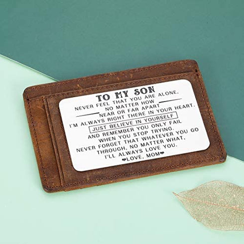 Graduation Birthday Gifts for Son Kid from Mon Dad Wallet Insert Card for Teen Boys Inspirational Coming-of-age Valentines Gift for Stepson Son in Law Christmas Anniversary for Men Him Adult Military