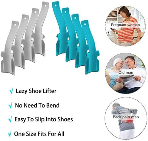 8 Packs Portable Lazy Shoes Helper Shoe Wear Helper Shoe Lifting Helper for Men Women Kids, Sock Slider Handled Shoe Horn for Seniors, Elderly, Disabled, Fits All Shoes, Blue and Grey
