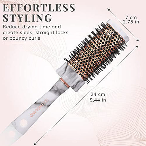 Round Brush for Blow Drying - Barrel Radial Blowout Hairbrush Marble & Rose Gold by Lily England