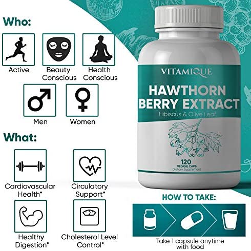 Hawthorn Berry Extract Hibiscus Olive Leaf Blend 450mg per serving, Heart Health High Blood Pressure Support Supplement Powerful Antioxidant,120 Veg Caps 4 Month Supply, Hawthorne Berry Capsules Vegan
