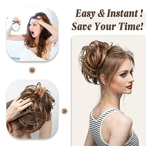 CJL HAIR Messy Bun Hair Piece Straight Fake Bun Short Ponytail Extension Instant Updo Donut Chignons Elastic Hairpiece for Women