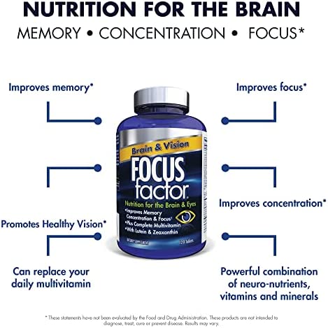 Focus Factor Brain and Vision Supplement, 120 Count - Eye Vitamin, Mineral Supplement & Complete Multivitamin for Adults w/ Lutein & Zeaxanthin – Brain Supplement for Focus, Concentration, Memory