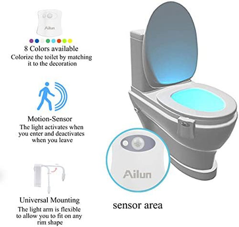 Toilet Night Light 2Pack by Ailun Motion Sensor Activated LED Light 8 Colors Changing Toilet Bowl Illuminate Nightlight for Bathroom Battery Not Included Perfect with Water Faucet Light