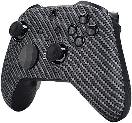 eXtremeRate Black Silver Carbon Fiber Faceplate Cover, Soft Touch Front Housing Shell Case Replacement Kit for Xbox One Elite Series 2, Xbox Elite 2 Core Controller Model 1797 - Accent Rings Included