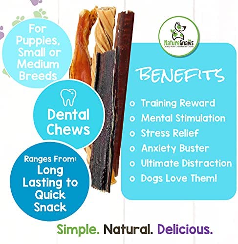 Nature Gnaws - Long Lasting Dog Chews for Dogs - Puppy Chew Treats - Chew Bones - Puppy Bully Sticks and Chew Sticks - Puppy Bones for Teething - Combo Bag - Natural, Rawhide Free (12 Count)