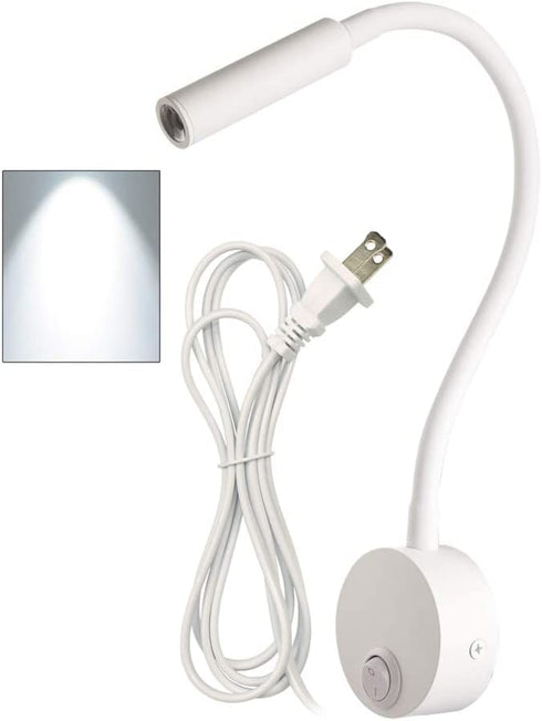 LEDSONLINE White Reading Lamps LED Wall Mounted Study Reading Light for Bed Headboard Gooseneck US Plug Corded-Electric Sconce Lamp Spot LED AC85-265V ( 6000K White)