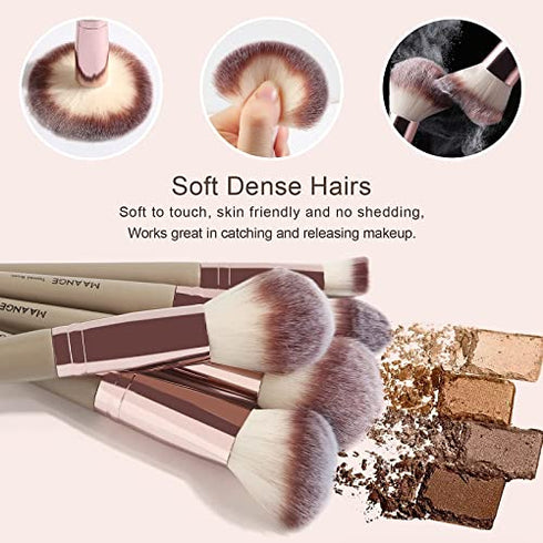 MAANGE Makeup Brushes 15 Pcs Professional Synthetic Makeup Brushes Set Foundation Contour Concealer Blush Powder Make Up Brushes With 1 Makeup Sponge & 1 Brush Cleaner (Champagne)