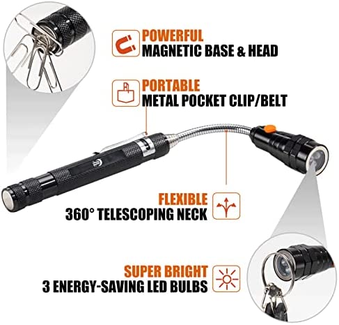 Dream Master Christmas Gifts For Men Magnetic Pickup Tool with 3 LED Lights, Telescoping Magnet Flashlight, Cool Gadget Gifts for Dad, Handyman, Husband, Boyfriend or Women, 1 Pack