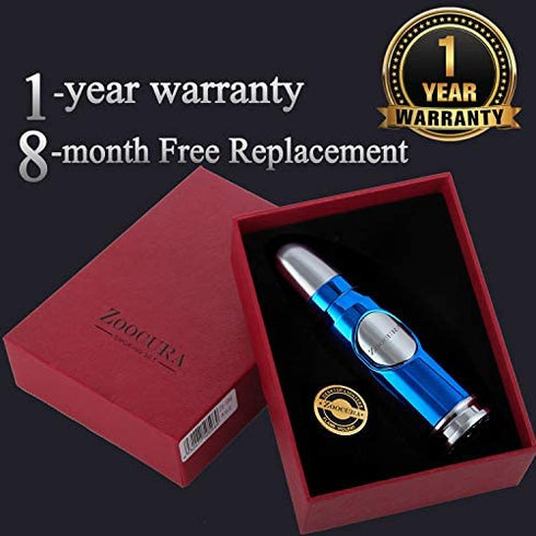Zoocura Ice Blue Torch Lighter, Refillable Butane Torch Lighters Adjustable Jet Flame Windproof Lighter for Grill Pocket BBQ Camping, Deluxe Gift Box ( Gas Not Included)