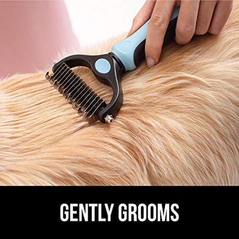 Gorilla Grip Stainless Steel Pet Grooming Rake, Comfort Handle, Dematting and Deshedding Dog Brush, Prevent Mats and Tangles, 2 Sided Cats and Dogs Hair Comb, Groom Short Long Undercoat Fur, Blue