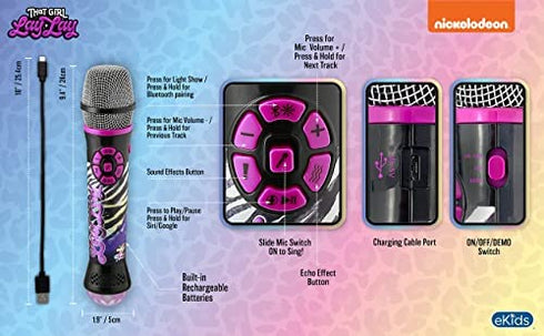 ekids That Girl Lay Lay Bluetooth Karaoke Microphone for Kids, Built-in Music and Flashing Lights, Great Gifts for Girls