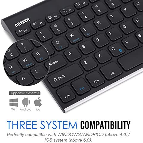 Bluetooth Keyboard, Arteck Stainless Steel Universal Portable Wireless Bluetooth Keyboard for iOS iPad 10.2-inch, Air, Pro, Mini, Android, Windows Tablets PC Smartphone Built in Rechargeable Battery