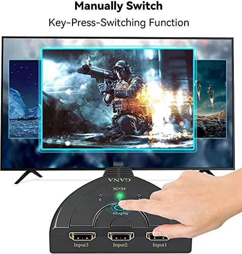 HDMI Switch, GANA 4K HDMI Splitter 3 in 1 Out, 3-Port HDMI Switcher Selector with Pigtail HDMI Cable,Supports Full HD 4K 1080P 3D Player, HDMI Hub Compatible with Fire Stick,HDTV,PS4 Game Consoles,PC